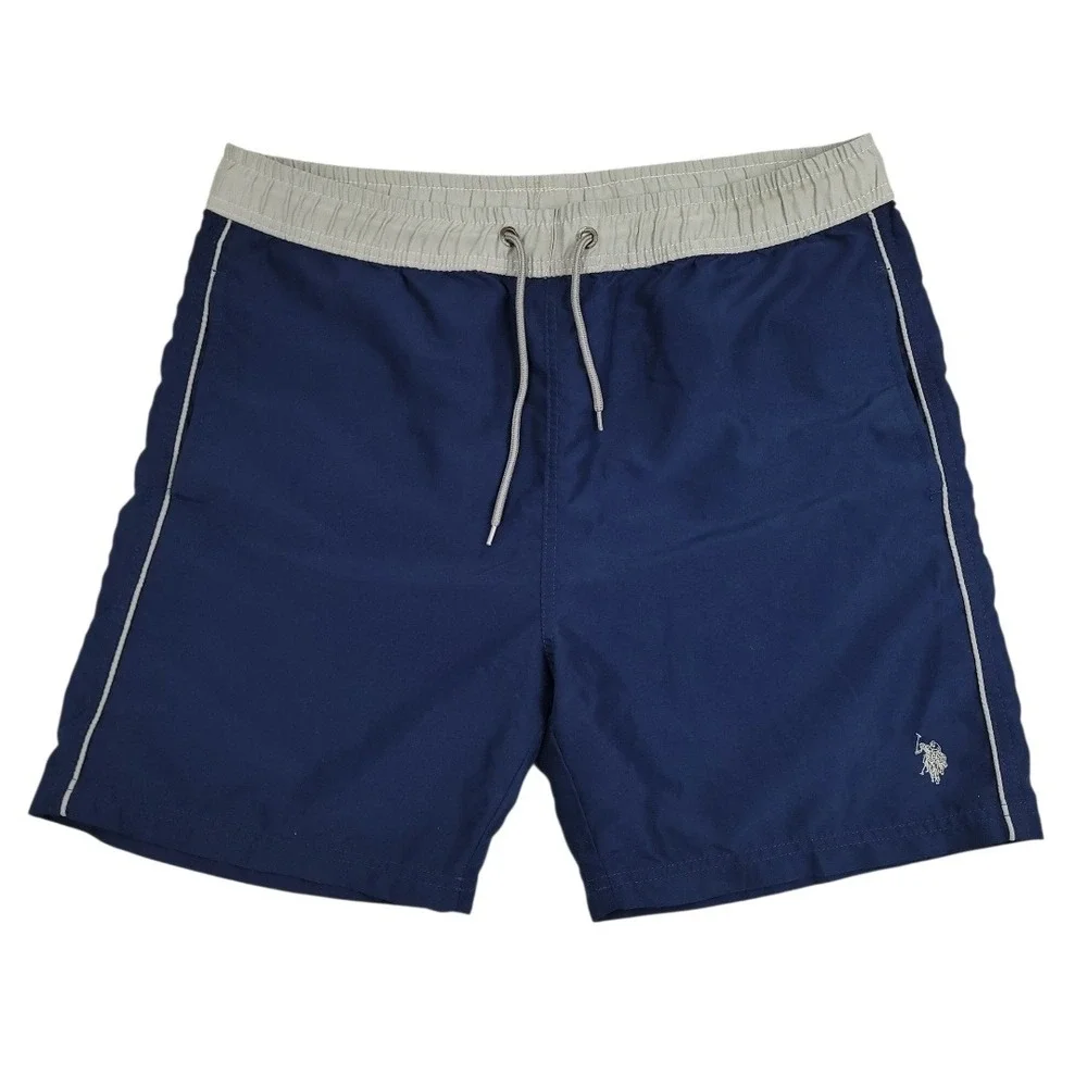 U.S. Polo Assn Mens Swim Trunks Medium Preppy Shorts Mesh Lined Navy Gray